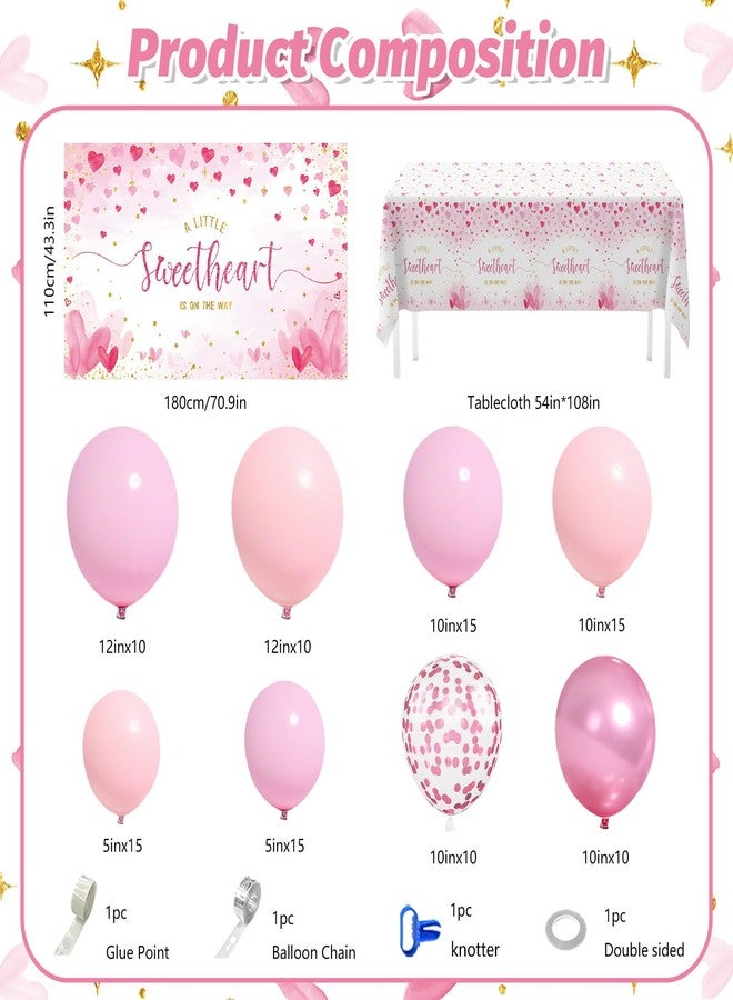 ميهوفوند زينة حفل استقبال مولود جديد بمناسبة عيد الحب من MEHOFOND، طقم قوس بالونات لحفل استقبال مولود جديد مكتوب عليه "حبيبة في الطريق"، زينة حفل استقبال مولود جديد بمناسبة عيد الحب مع خلفية ومفرش طاولة للبنات - Image 3